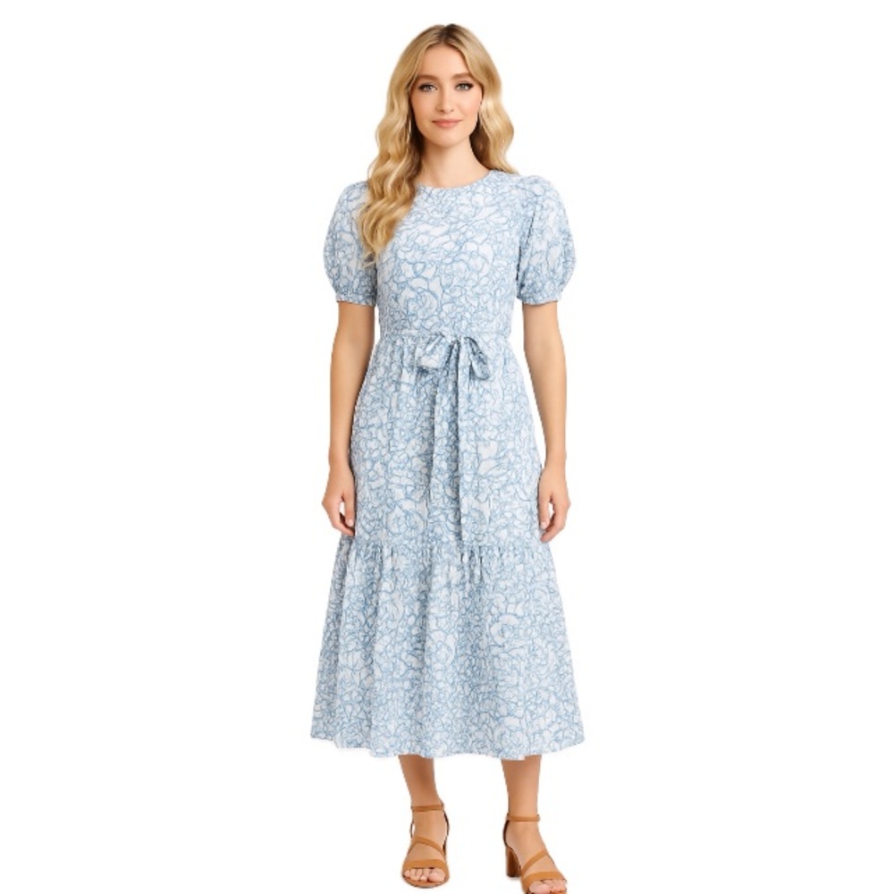 Cartolina Nantucket, 100% Cupro Chic Blue Floral Maxi Dress, Size S